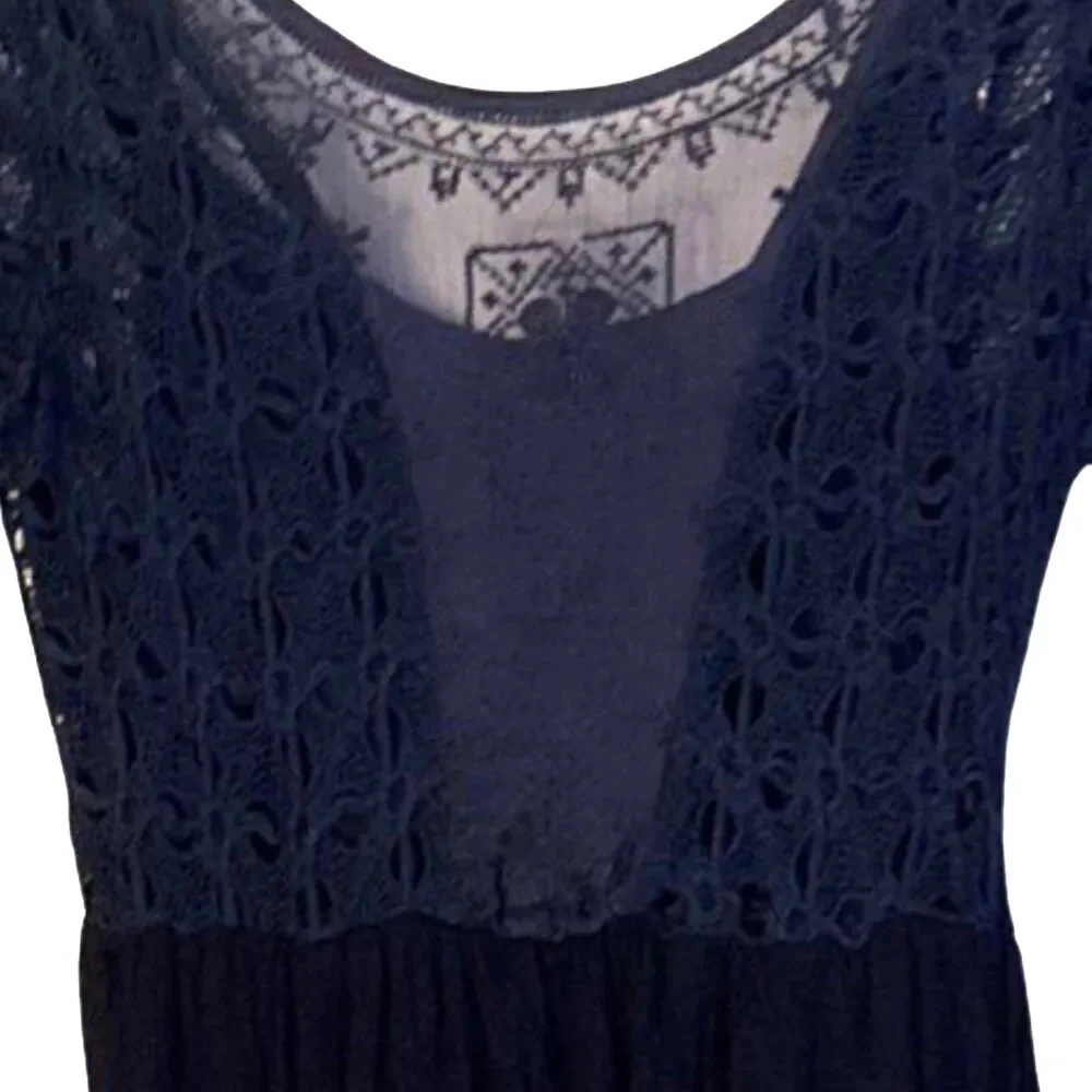 Free People Lonesome Dove Midi Dress Size 6 Black Crochet Knit Lace Whimsigoth